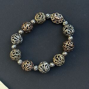 Carolyn Pollack 925 Sterling Silver Bronze Brass Filigree Swirl Bead Bracelet